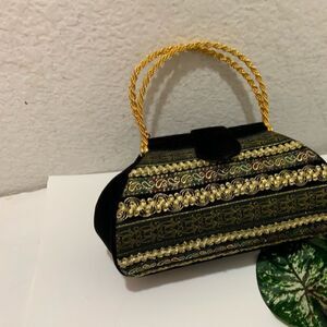 Carla Marchi  Black Velvet Evening Clutch Bag Formal Cocktail Party